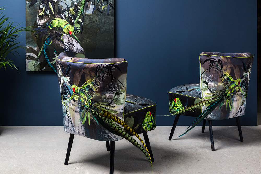 Dandy Parakeets Cocktail Chairs by Jacky Puzey