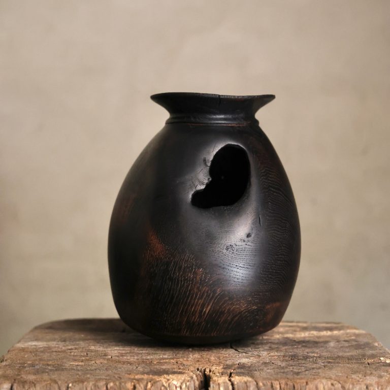 Large Oak Urn with Smoke Patina and Stitch-work