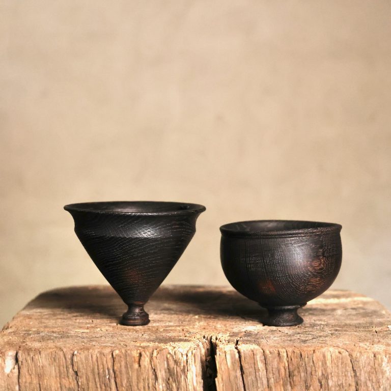Duo of Oak Vessels with Smoke Patina