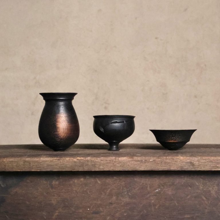 Set of Three Oak Vessels with smoke patina