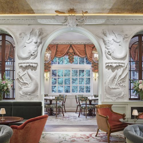 The Bar & Lounge of The Goring Hotel with walls of mythical sea creatures