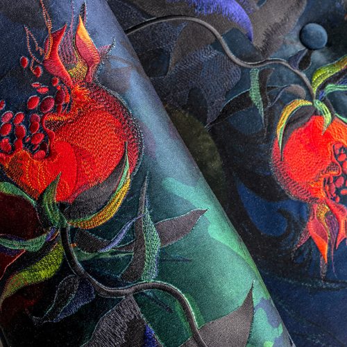 Detail from Peacock and Squirrel Ottoman
